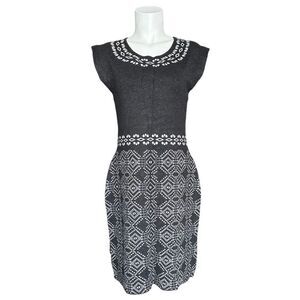 NWT Women's Gray & White 41 Hawthorn Fair Isle Print Sheath Sweater Dress Size L